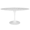 Modway Lippa 60" Oval-Shaped Mid-Century Modern Dining Table with Artificial Marble Top and White Base