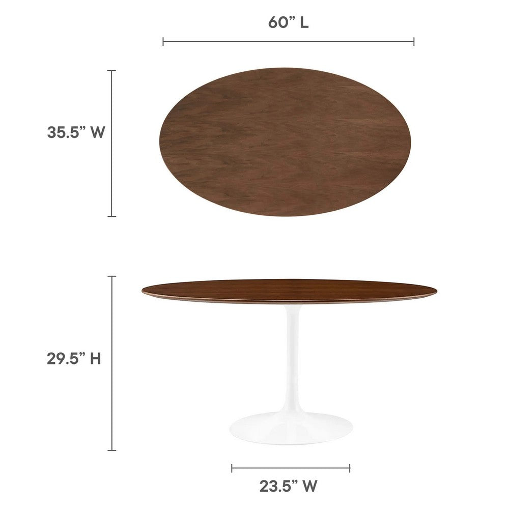 Modway Lippa 60" Mid-Century Modern Dining Table with Oval Top in Walnut