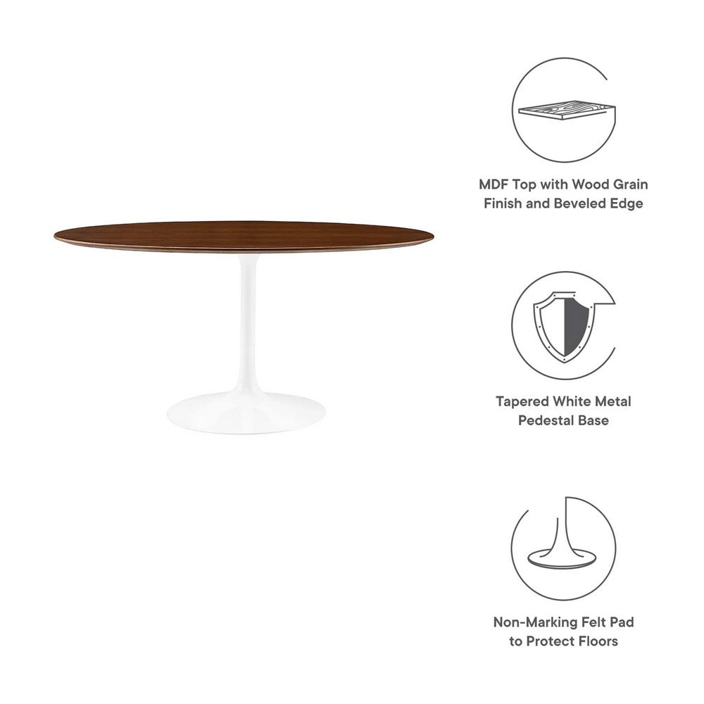 Modway Lippa 60" Mid-Century Modern Dining Table with Oval Top in Walnut