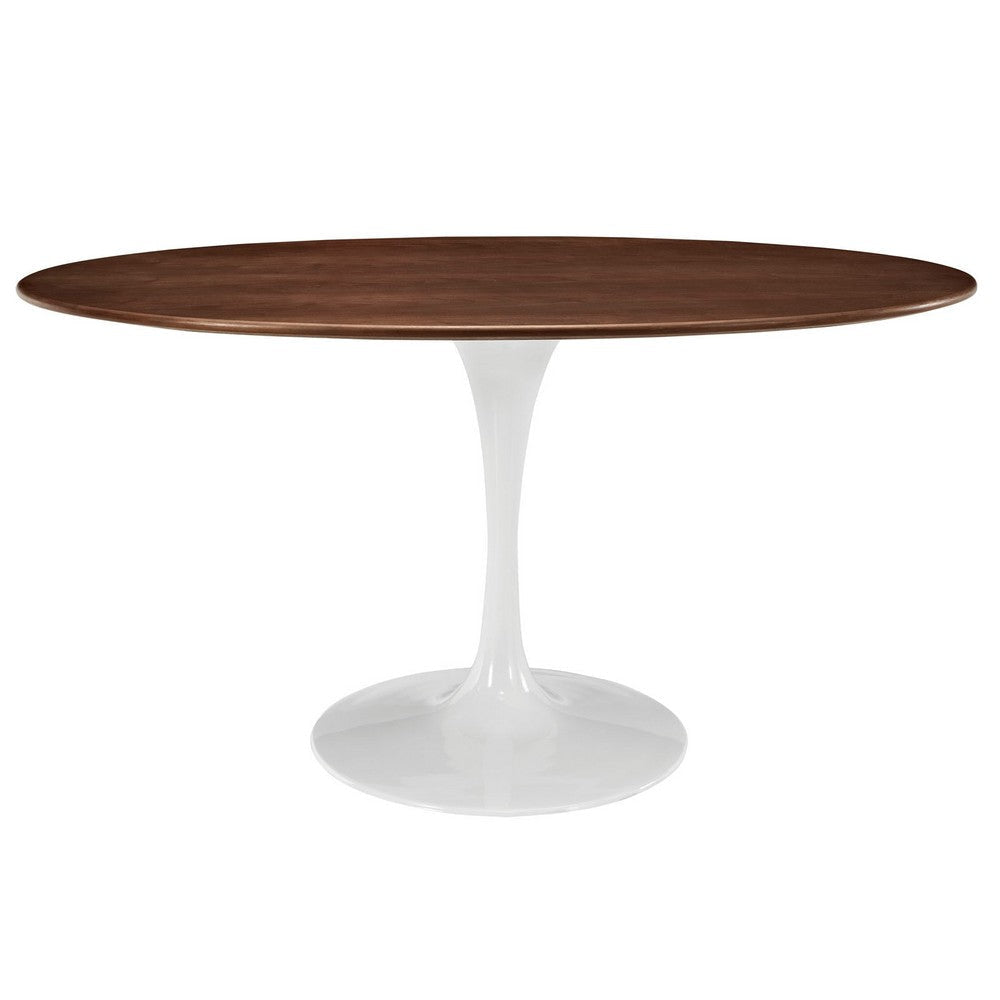 Modway Lippa 60" Mid-Century Modern Dining Table with Oval Top in Walnut