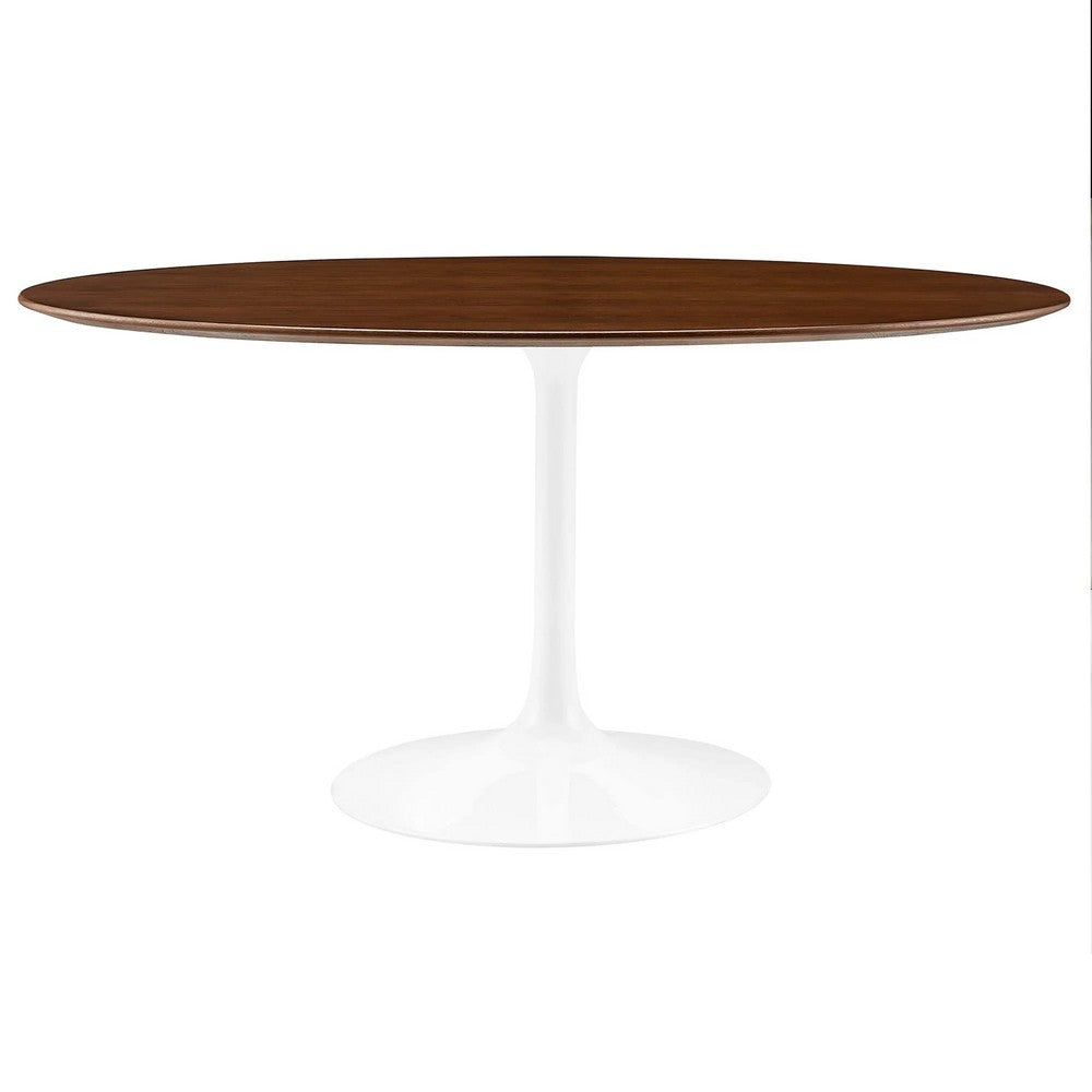 Modway Lippa 60" Mid-Century Modern Dining Table with Oval Top in Walnut