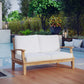 Modway Marina Premium Grade A Teak Wood Outdoor Patio Loveseat Natural White MDY-EEI-1144-NAT-WHI-SET