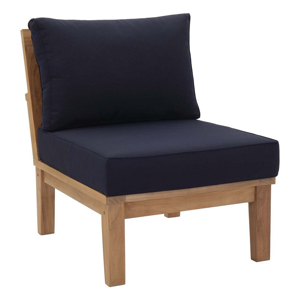 Modway Marina Premium Grade A Teak Wood Outdoor Patio Armless Chair, Natural Navy