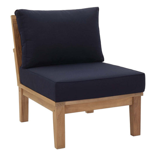 Modway Marina Premium Grade A Teak Wood Outdoor Patio Armless Chair, Natural Navy