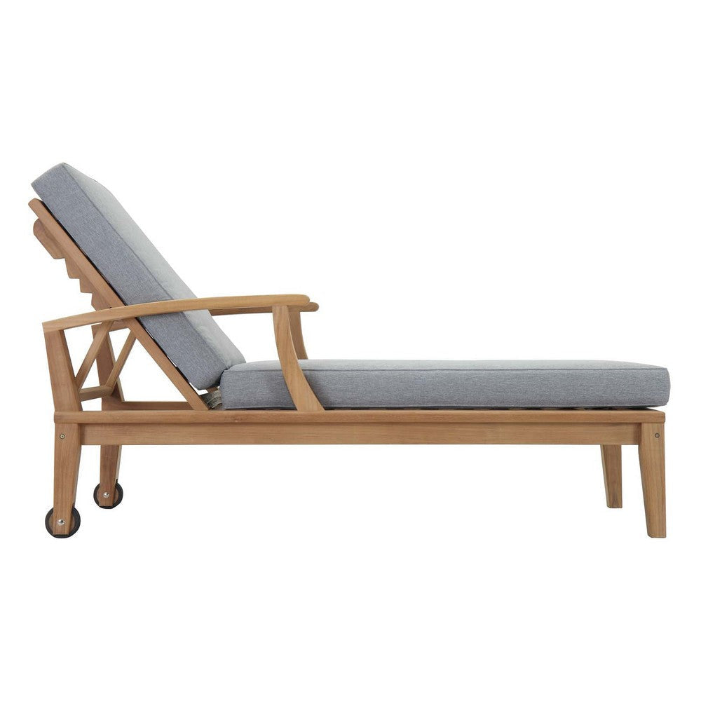 Modway EEI-1151-NAT-GRY-SET Marina Premium Grade A Teak Wood Outdoor Patio Chaise Lounge Chair Natural Gray MDY-EEI-1151-NAT-GRY-SET