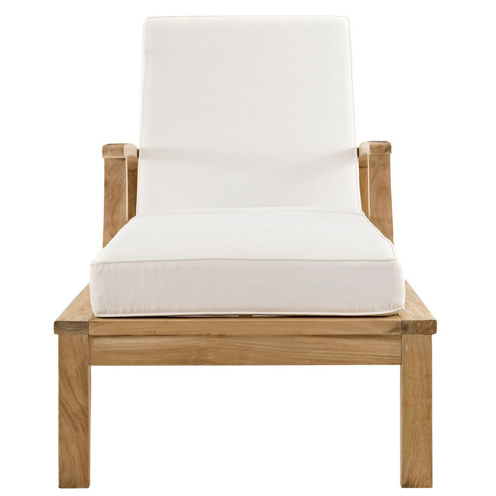 Modway Marina Premium Grade A Teak Wood Outdoor Patio Chaise Lounge Chair in Natural White MDY-EEI-1151-NAT-WHI-SET