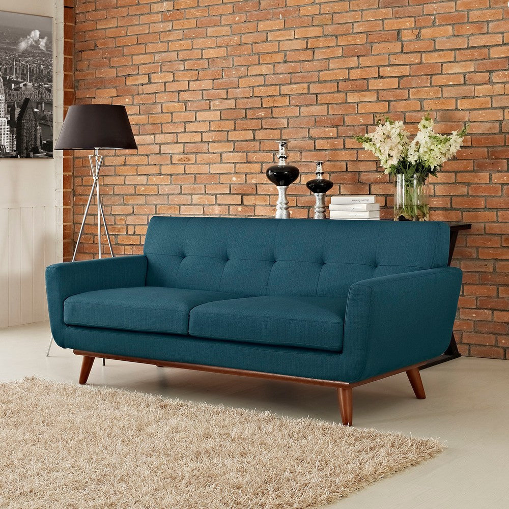 Modway Engage Mid-Century Modern Upholstered Fabric Loveseat in Azure MDY-EEI-1179-AZU