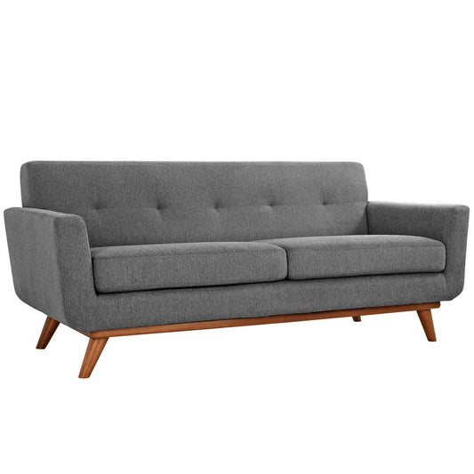 Modway Engage Mid-Century Modern Upholstered Fabric Loveseat in Expectation Gray