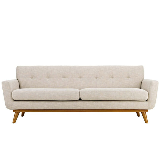 Modway Engage Mid-Century Modern Upholstered Fabric Sofa in Beige