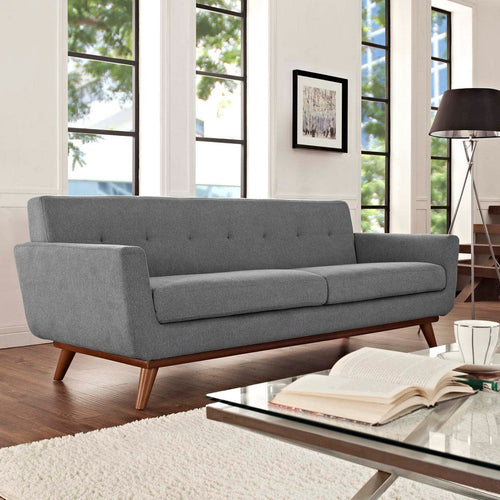 Modway Engage Mid-Century Modern Upholstered Fabric Sofa in Expectation Gray