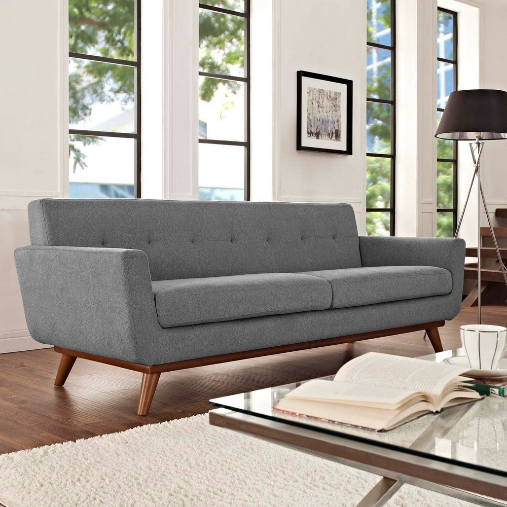 Modway Engage Mid-Century Modern Upholstered Fabric Sofa in Expectation Gray
