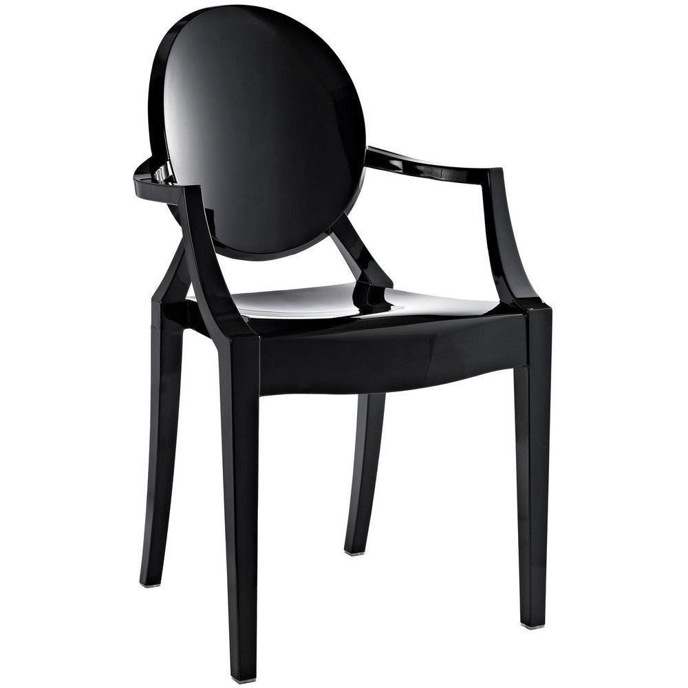 Modway Casper Modern Acrylic Stacking Kitchen and Dining Room Arm Chair in Black - Fully Assembled