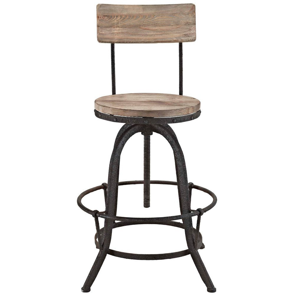 Modway Procure Industrial Modern Wood and Iron Adjustable Height Swivel Bar Stool in Brown MDY-EEI-1212-BRN