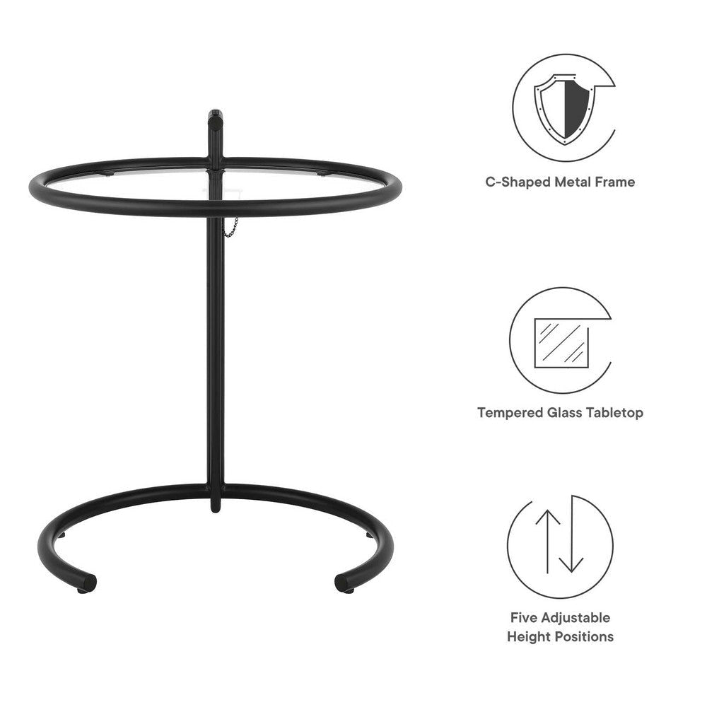 Modway Eileen Gray Metal Side Black Height Adjustable C End Tempered Glass Top – A Chic and Versatile Small Accent Drink Corner Table