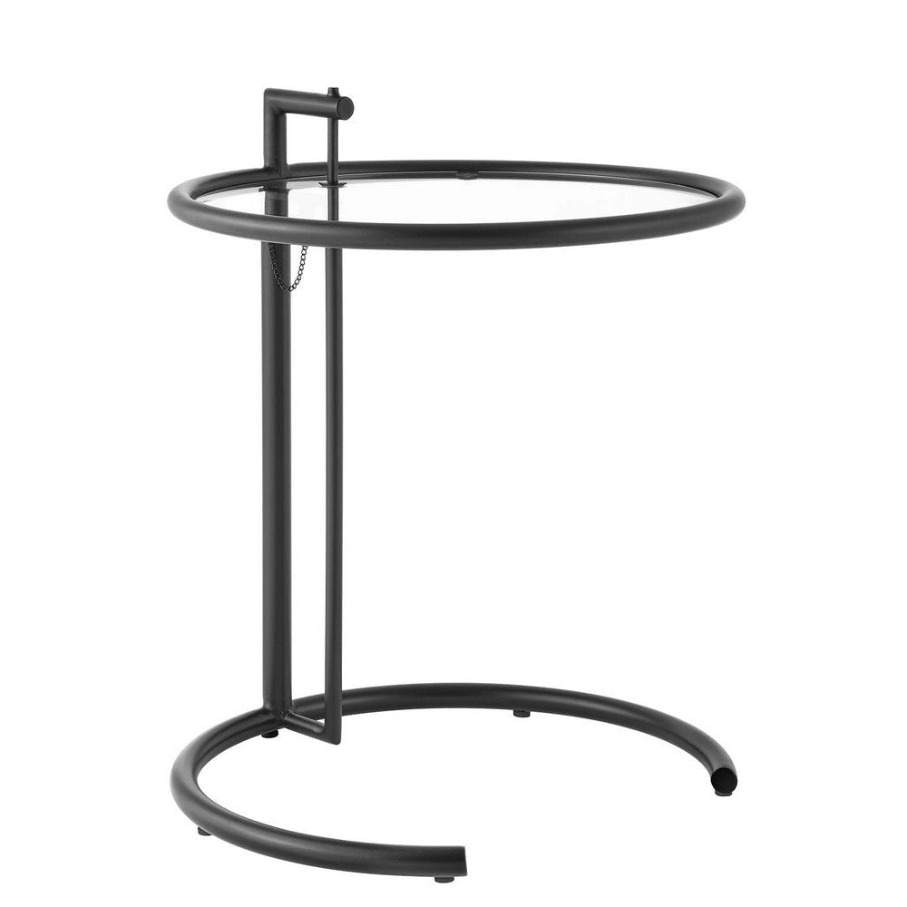 Modway Eileen Gray Metal Side Black, Height Adjustable C End Tempered Glass Top â€“ A Chic and Versatile Small Accent, Drink, Corner Table