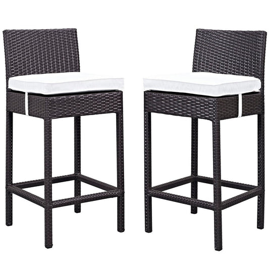 Modway Lift Wicker Rattan Outdoor Patio Two Bar Stools with Cushions in Espresso White