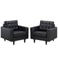 Modway Empress Mid-Century Modern Upholstered Leather Two Armchair Set Black