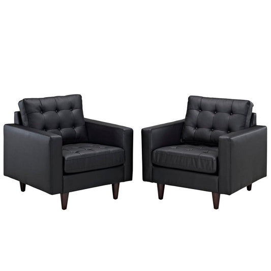 Modway Empress Mid-Century Modern Upholstered Leather Two Armchair Set Black