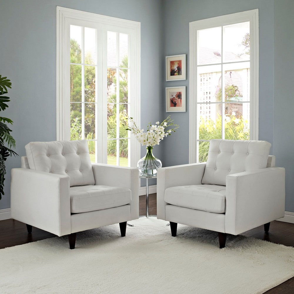 Modway Empress Mid-Century Modern Upholstered Leather Two Armchair Set White MDY-EEI-1282-WHI