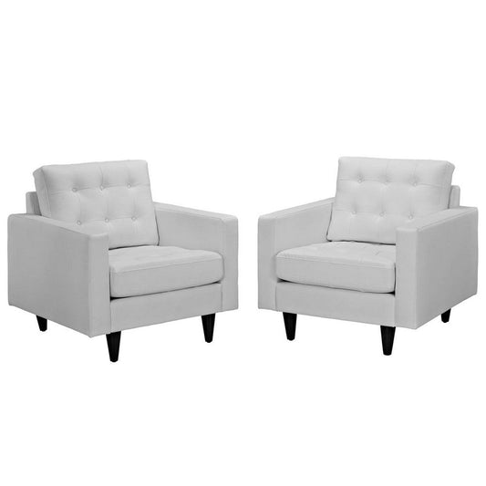 Modway Empress Mid-Century Modern Upholstered Leather Two Armchair Set White