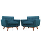 Modway Engage Mid-Century Modern Upholstered Leather Two Armchair Set in Azure