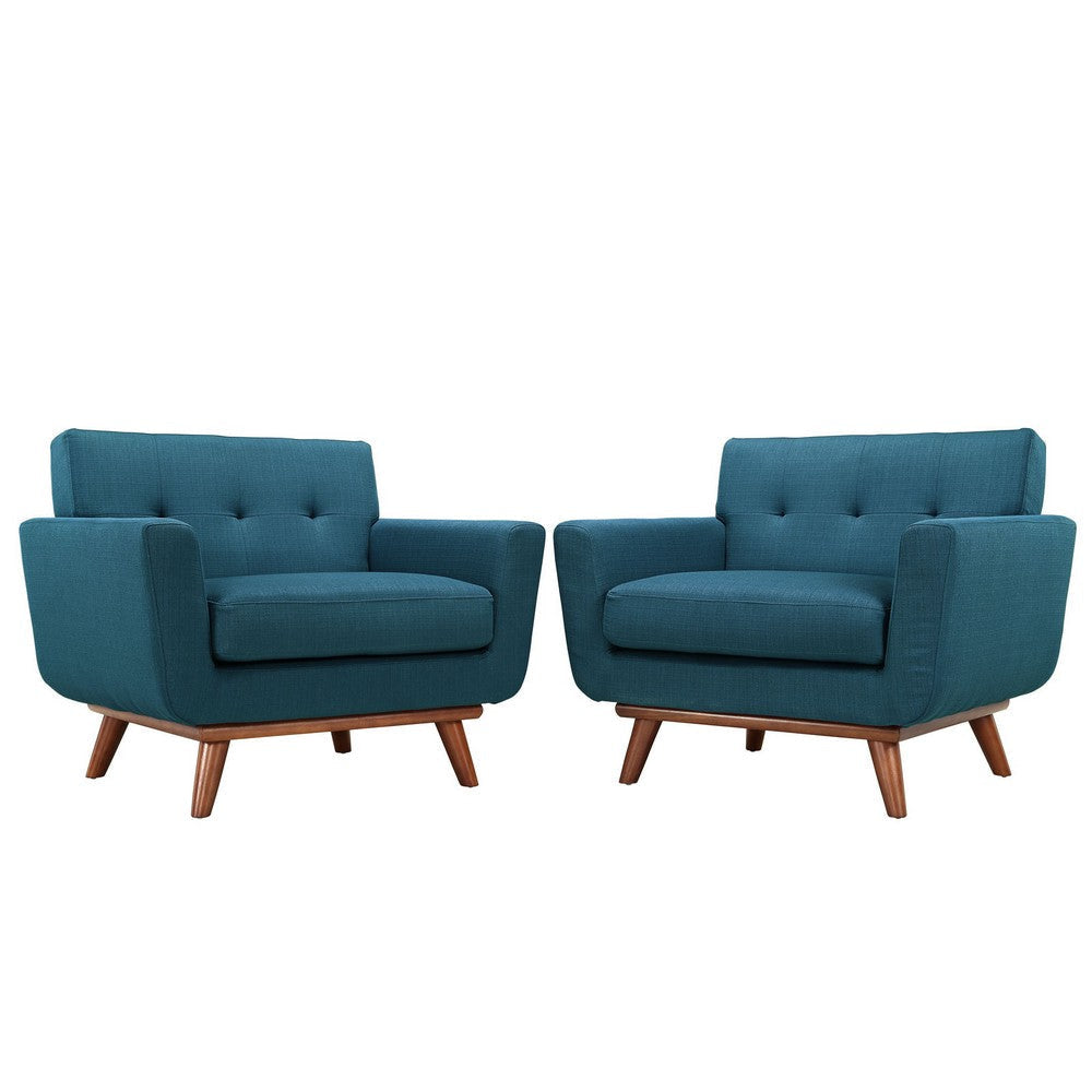 Modway Engage Mid-Century Modern Upholstered Leather Two Armchair Set in Azure