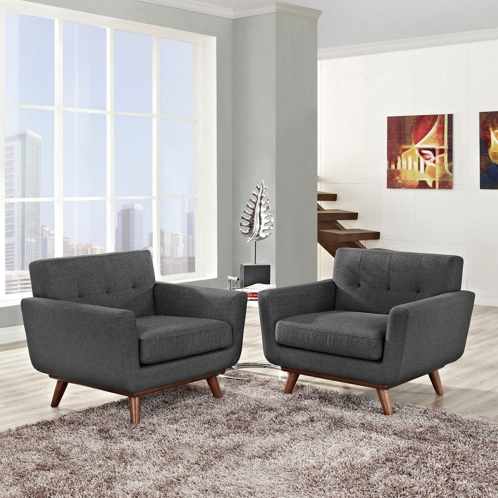 Modway Engage Mid-Century Modern Upholstered Fabric Two Armchair Set in Gray MDY-EEI-1284-DOR