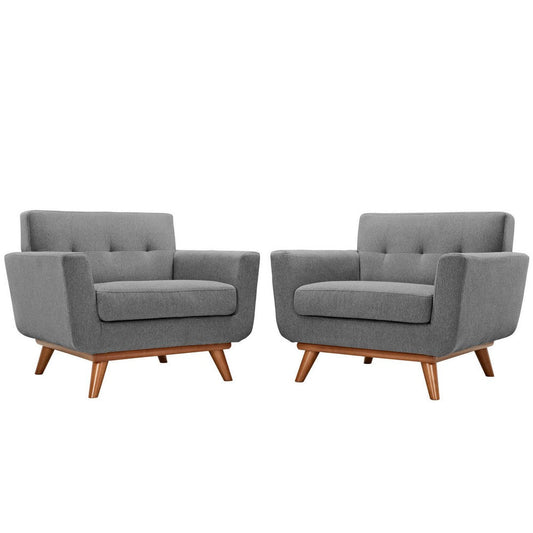 Modway Engage Mid-Century Modern Upholstered Leather Two Armchair Set in Expectation Gray