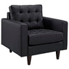 Modway Empress Mid-Century Modern Upholstered Leather Sofa and Armchair Set Black MDY-EEI-1311-BLK