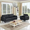 Modway Empress Mid-Century Modern Upholstered Leather Sofa and Armchair Set Black MDY-EEI-1311-BLK