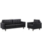 Modway Empress Mid-Century Modern Upholstered Leather Sofa and Armchair Set Black