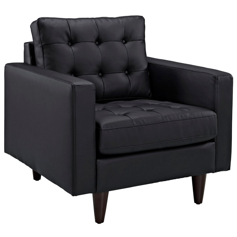 Modway Empress Mid-Century Modern Upholstered Leather Sofa and Two Armchair Set Black MDY-EEI-1312-BLK