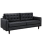 Modway Empress Mid-Century Modern Upholstered Leather Sofa and Two Armchair Set Black MDY-EEI-1312-BLK