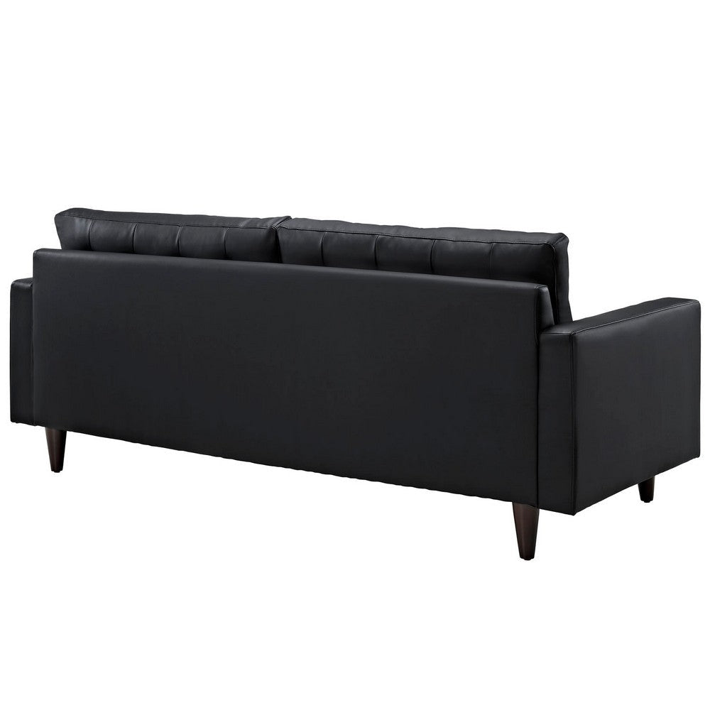 Modway Empress Mid-Century Modern Upholstered Leather Sofa and Two Armchair Set Black MDY-EEI-1312-BLK