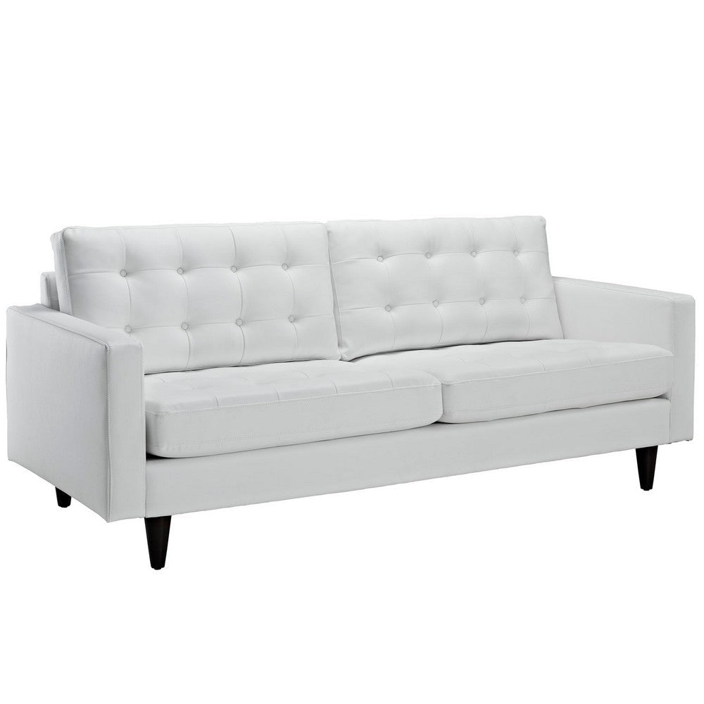 Modway Empress Mid-Century Modern Upholstered Leather Sofa and Two Armchair Set White MDY-EEI-1312-WHI