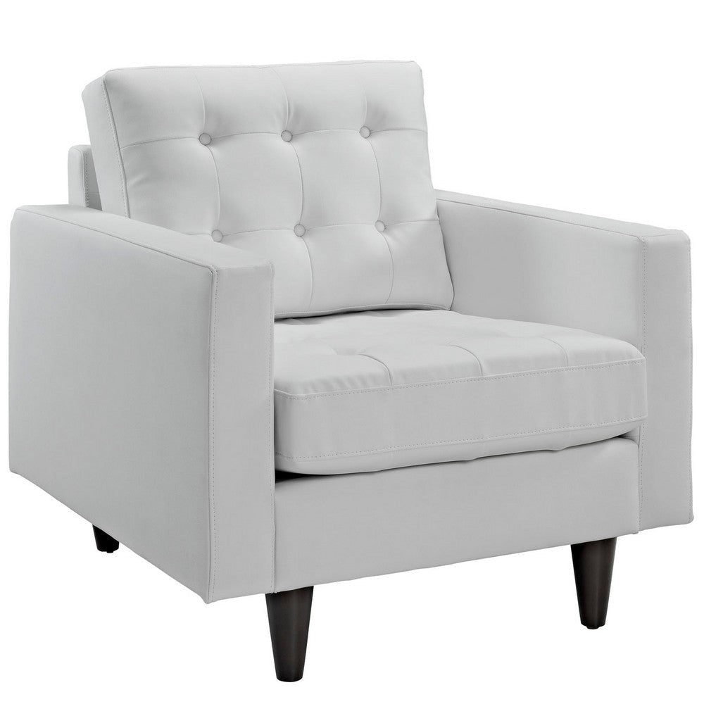 Modway Empress Mid-Century Modern Upholstered Leather Sofa and Two Armchair Set White MDY-EEI-1312-WHI