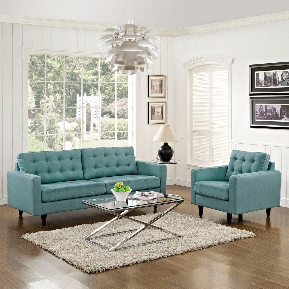 Modway Empress Mid-Century Modern Upholstered Fabric Sofa and Armchair Set in Laguna