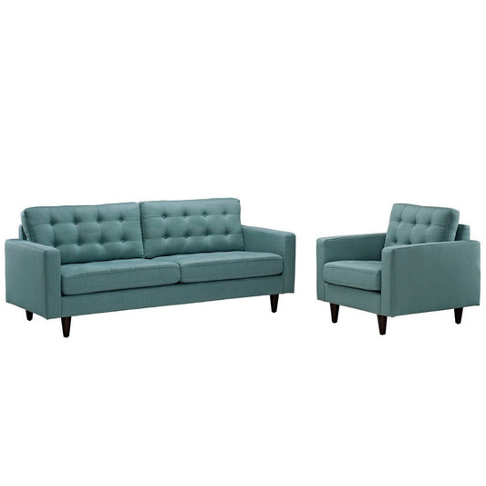 Modway Empress Mid-Century Modern Upholstered Fabric Sofa and Armchair Set in Laguna