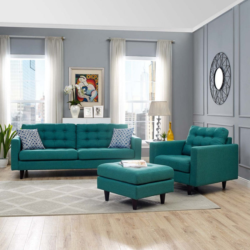 Modway Empress Mid-Century Modern Upholstered Fabric Sofa and Armchair Set in Teal MDY-EEI-1313-TEA