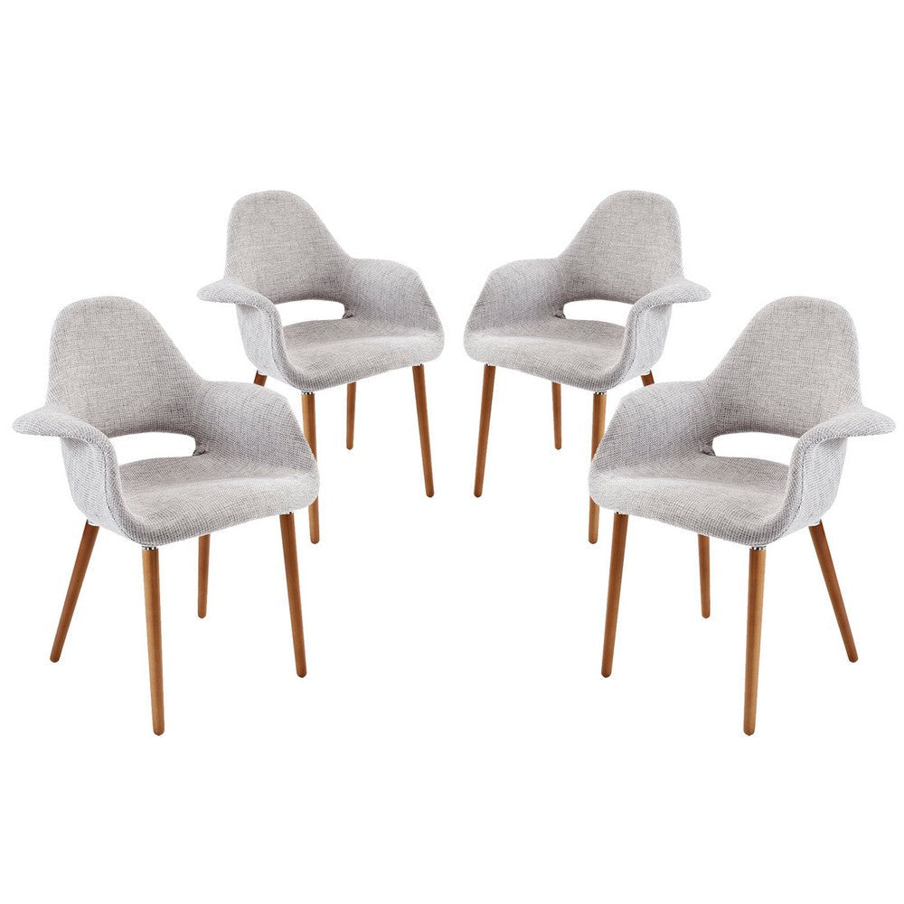 Modway Aegis Mid-Century Modern Upholstered Fabric Four Dining Chairs with Wood Legs in Light Gray