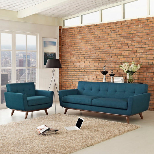 Modway Engage Mid-Century Modern Upholstered Set in Azure, Armchair and Sofa