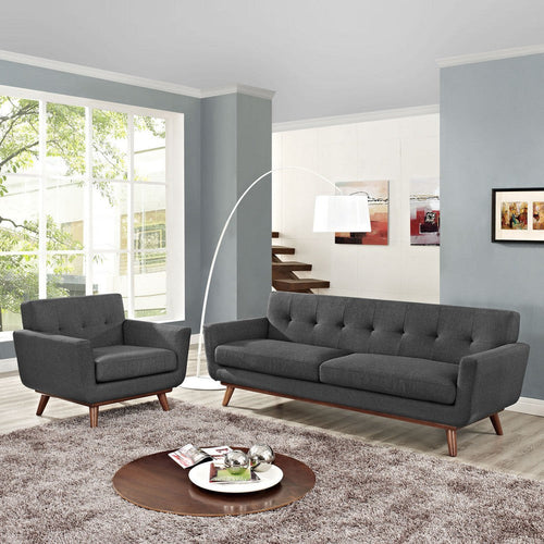 Modway Engage Mid-Century Modern Upholstered Set in Gray, Armchair and Sofa
