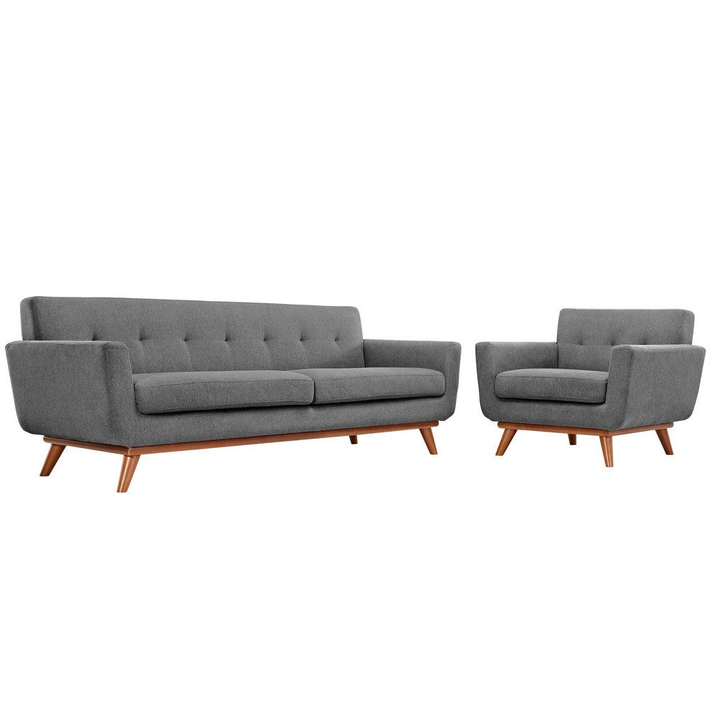 Modway Engage Mid-Century Modern Upholstered Set in Expectation Gray, Armchair and Sofa