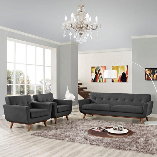 Modway Engage Mid-Century Modern Upholstered Gray, Two Armchairs and Sofa