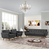 Modway Engage Mid-Century Modern Upholstered Gray, Two Armchairs and Sofa