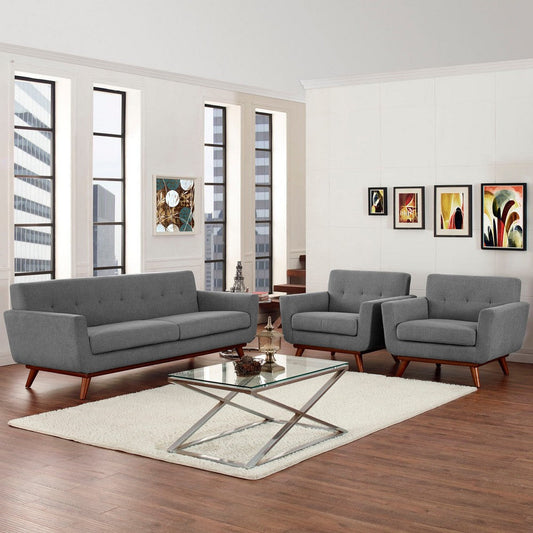 Modway Engage Mid-Century Modern Upholstered Expectation Gray, Two Armchairs and Sofa
