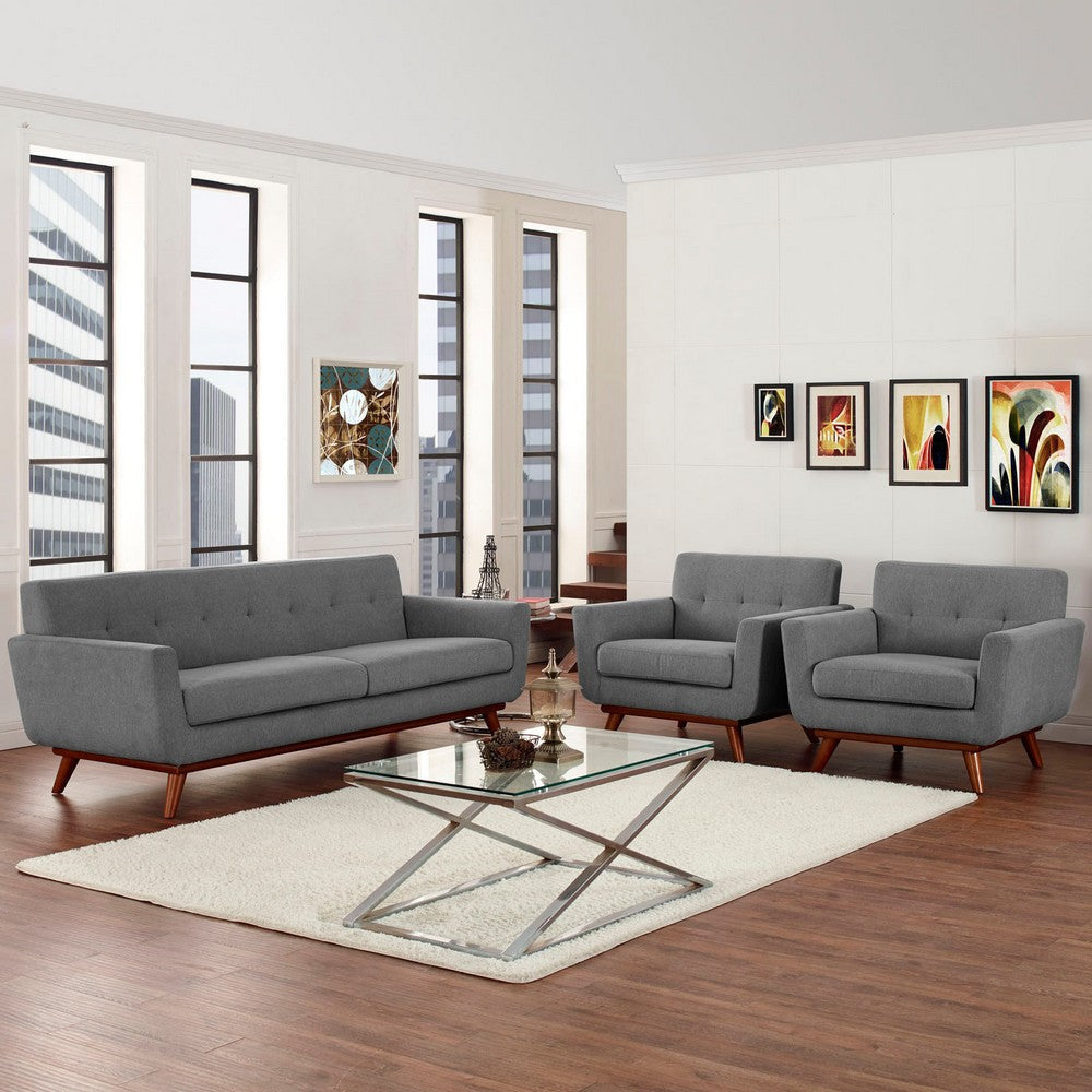 Modway Engage Mid-Century Modern Upholstered Expectation Gray, Two Armchairs and Sofa