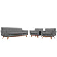 Modway Engage Mid-Century Modern Upholstered Expectation Gray, Two Armchairs and Sofa