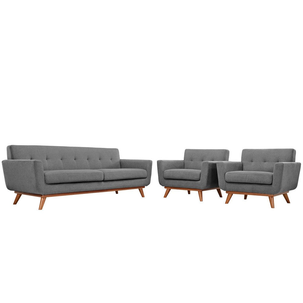 Modway Engage Mid-Century Modern Upholstered Expectation Gray, Two Armchairs and Sofa