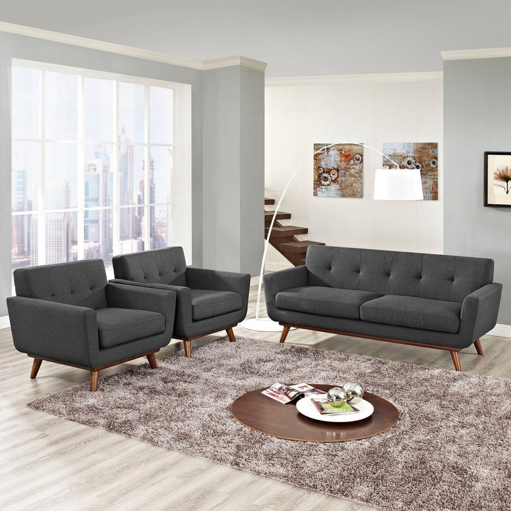 Modway Engage Mid-Century Modern Upholstered Fabric Two Armchair and Loveseat Set in Gray MDY-EEI-1347-DOR